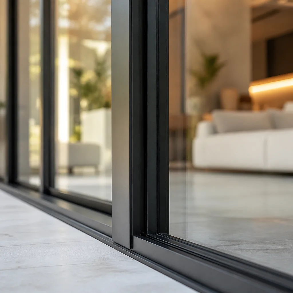 Modern black sliding patio door installation featuring sleek architectural design nationwide