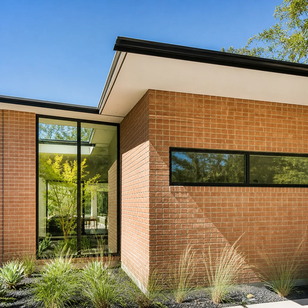Modern residential brick home with professional large format window installation in Houston, TX